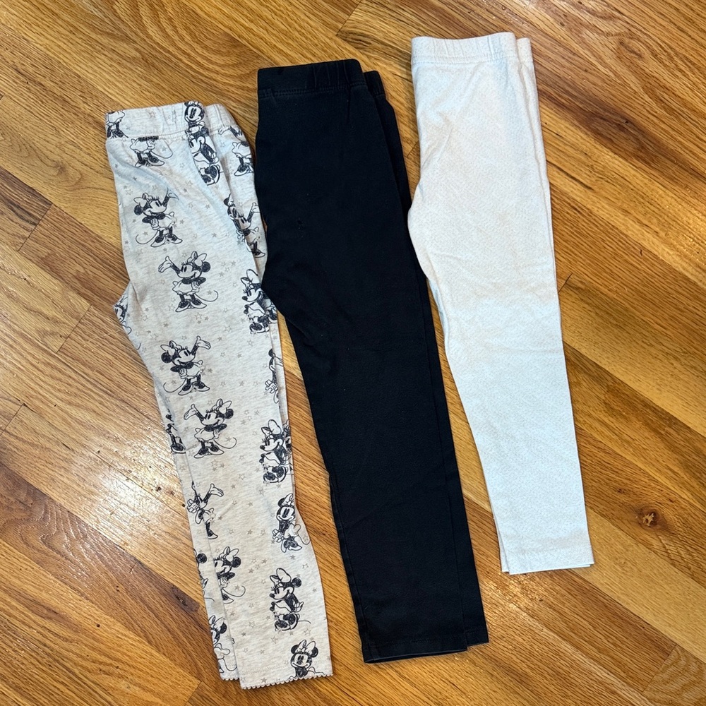 Kids Cartoon Print and Solid Color Leggings Set
